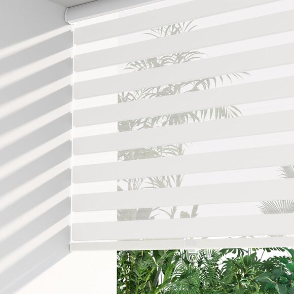 LazBlinds Cordless Zebra Blinds 42"x72" - White Dual Layer Light Filtering Shade - Picture 1 of 6